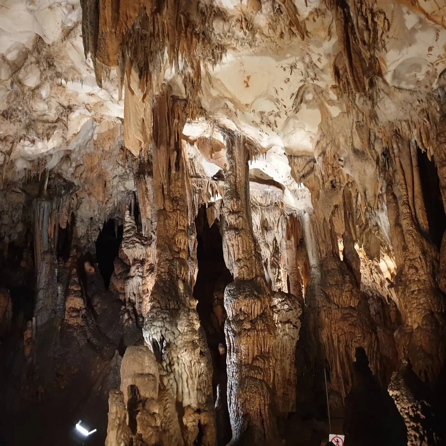 Interior de la Cueva de la Pileta — luz cálida sobre formaciones milenarias